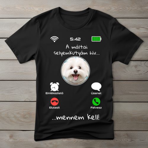 Máltai selyemkutyás póló férfiaknak fekete színben