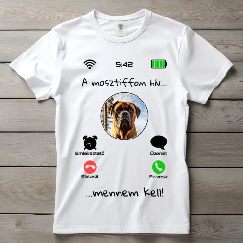 Masztiffos póló férfiaknak fehér színben