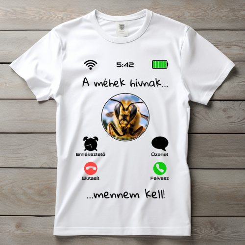 Méhecskés póló férfiaknak fehér színben