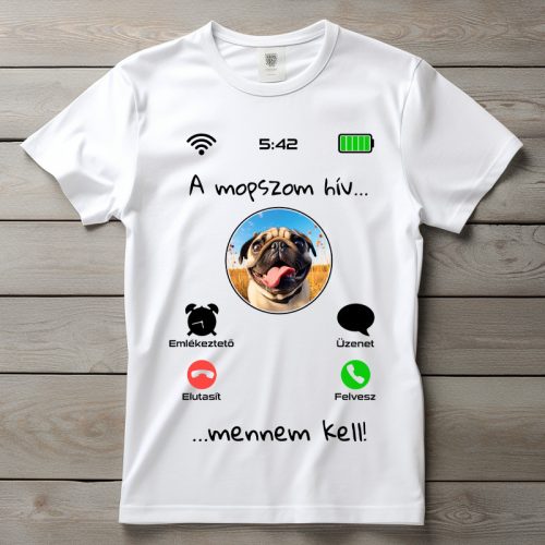 Mopszos póló férfiaknak fehér színben