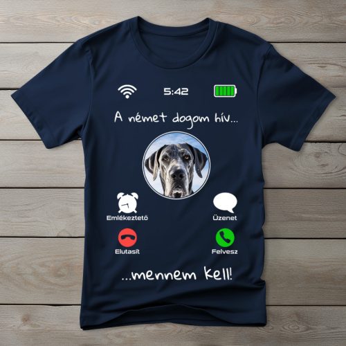 Német dogos póló férfiaknak sötétkék színben