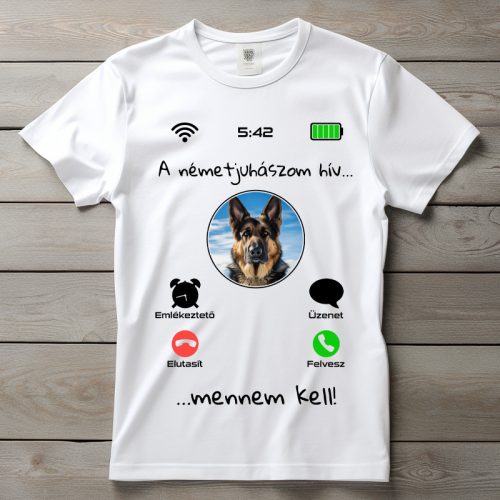 Németjuhászos póló férfiaknak fehér színben