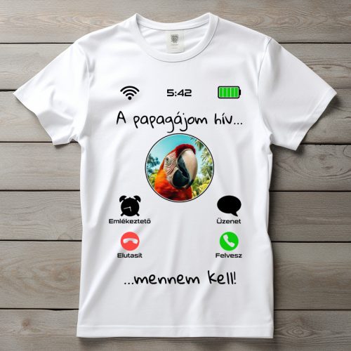 Papagájos póló férfiaknak fehér színben
