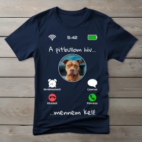 Pitbullos póló férfiaknak sötétkék színben