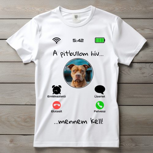 Pitbullos póló férfiaknak fehér színben