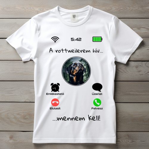 Rottweileres póló férfiaknak fehér színben