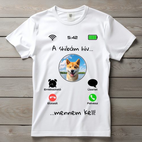 Shiba inus póló férfiaknak fehér színben