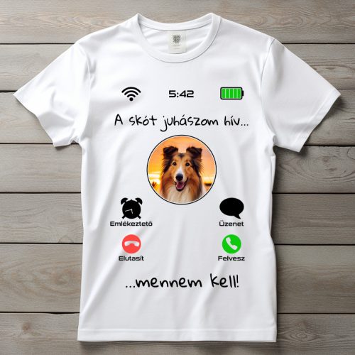 Skót juhászos póló férfiaknak fehér színben