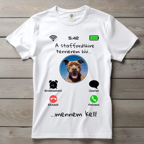 Staffordshire terrieres póló férfiaknak fehér színben