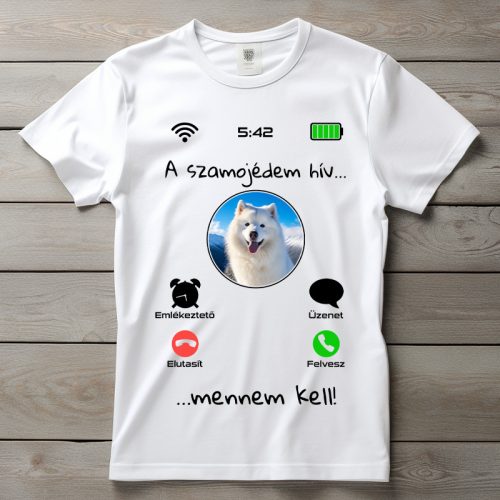Szamojédes póló férfiaknak fehér színben