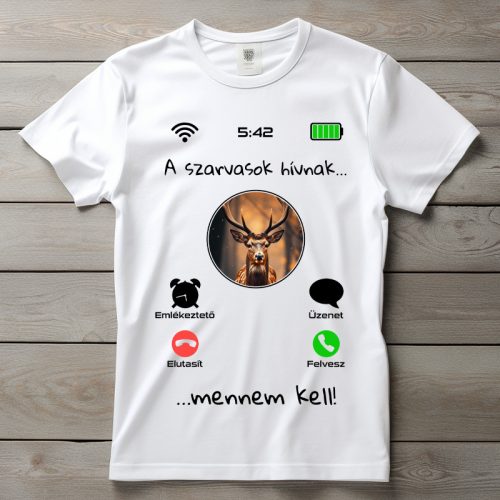 Szarvasos póló férfiaknak fehér színben