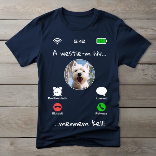 Westie-s póló férfiaknak sötétkék színben