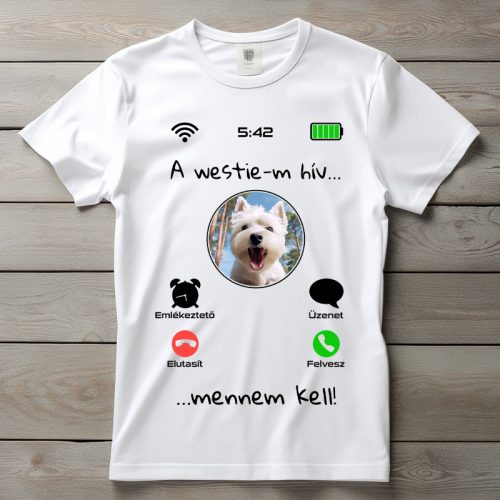 Westie-s póló férfiaknak fehér színben