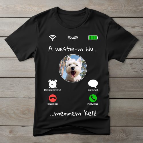 Westie-s póló férfiaknak fekete színben