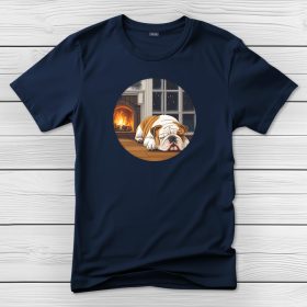 Angol bulldogos póló férfiaknak sötétkék színben