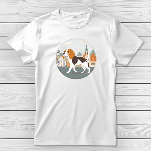 Beagleös póló férfiaknak fehér színben