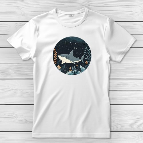 Cápás póló férfiaknak fehér színben