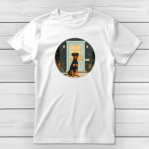 Dobermannos póló férfiaknak fehér színben