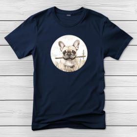 Francia bulldogos póló férfiaknak sötétkék színben