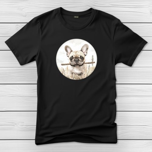 Francia bulldogos póló férfiaknak fekete színben