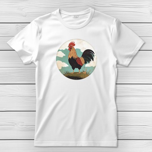 Kakasos póló férfiaknak fehér színben