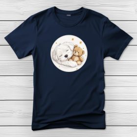 Máltai selyemkutyás póló férfiaknak sötétkék színben