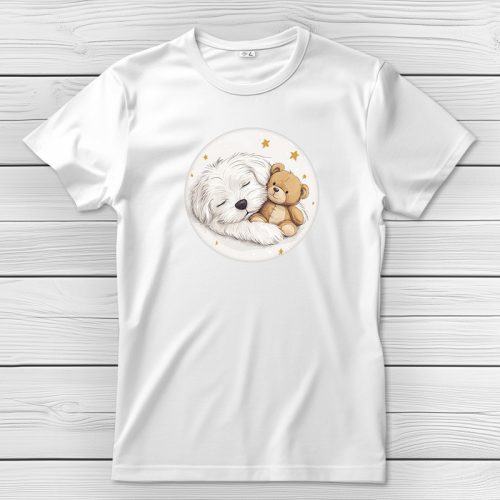 Máltai selyemkutyás póló férfiaknak fehér színben