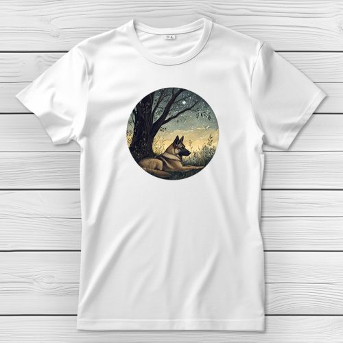 Németjuhászos póló férfiaknak fehér színben