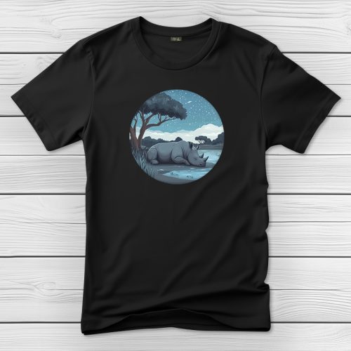 Orrszarvús póló férfiaknak fekete színben