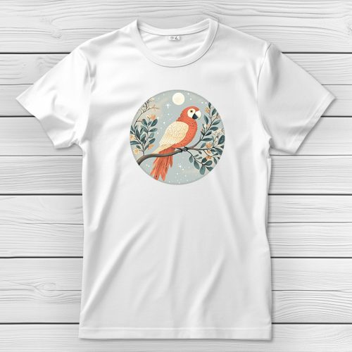 Papagájos póló férfiaknak fehér színben