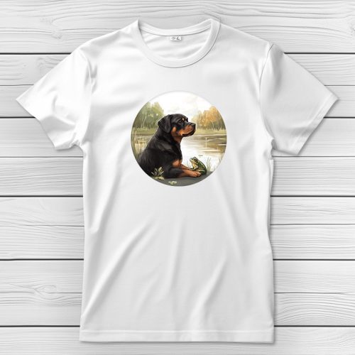 Rottweileres póló férfiaknak fehér színben