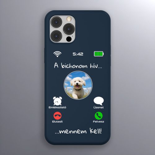 Bichon frisés telefontok sötétkék színben