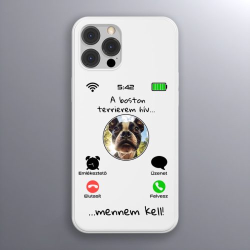 Boston terrieres telefontok fehér színben