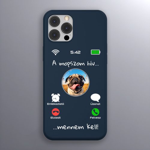 Mopszos telefontok sötétkék színben