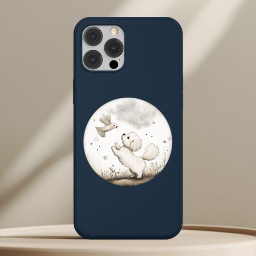 Bichon frisés telefontok sötétkék színben