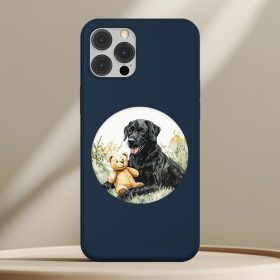 Fekete labradoros telefontok sötétkék színben